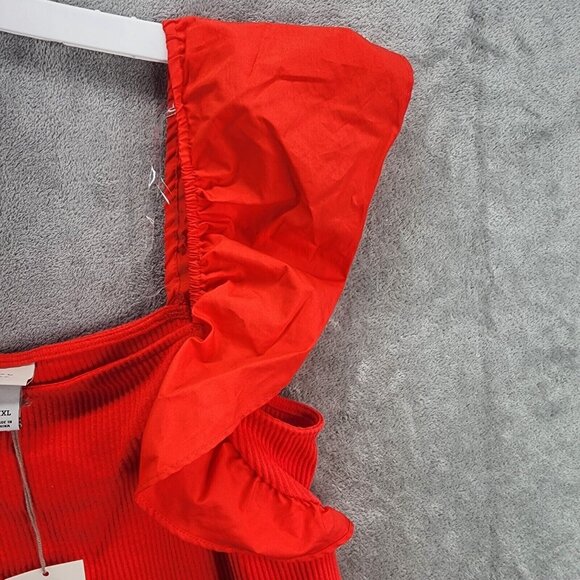 Womens A New Day Rocker Red Ruffle Sleeve Ribbed Top Size XXL - Picture 2 of 6